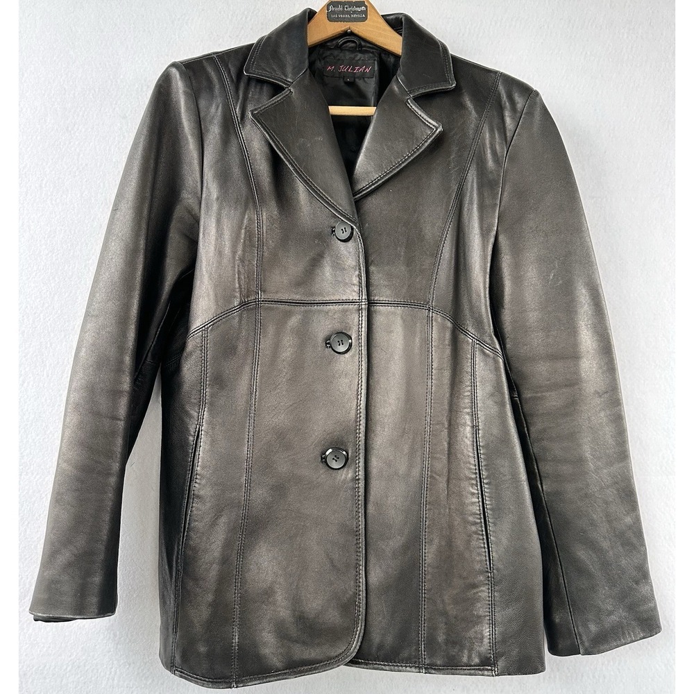 Retro Leather Jacket Blazer Moto Grunge Women's Size Large Buttons Pockets